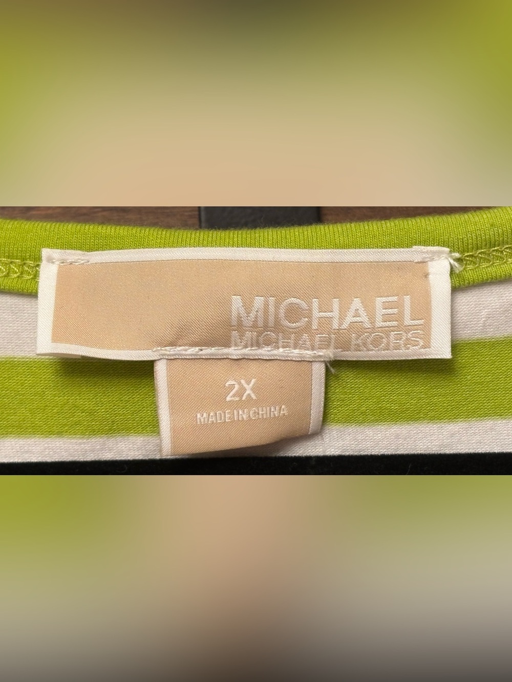 NWT MICHAEL KORS Green and White Striped Short-Sleeve Tee with Zip Detail - Picture 5 of 10